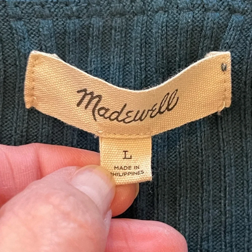 Madewell Ribbed Off-the-Shoulder Top, Teal Blue, Long Sleeve, Soft, Size Large, - Picture 5 of 13